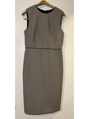 Ann Taylor Dress Jacquard Sleeveless Pipe Sheath Navy Blue White Flower Floral 8